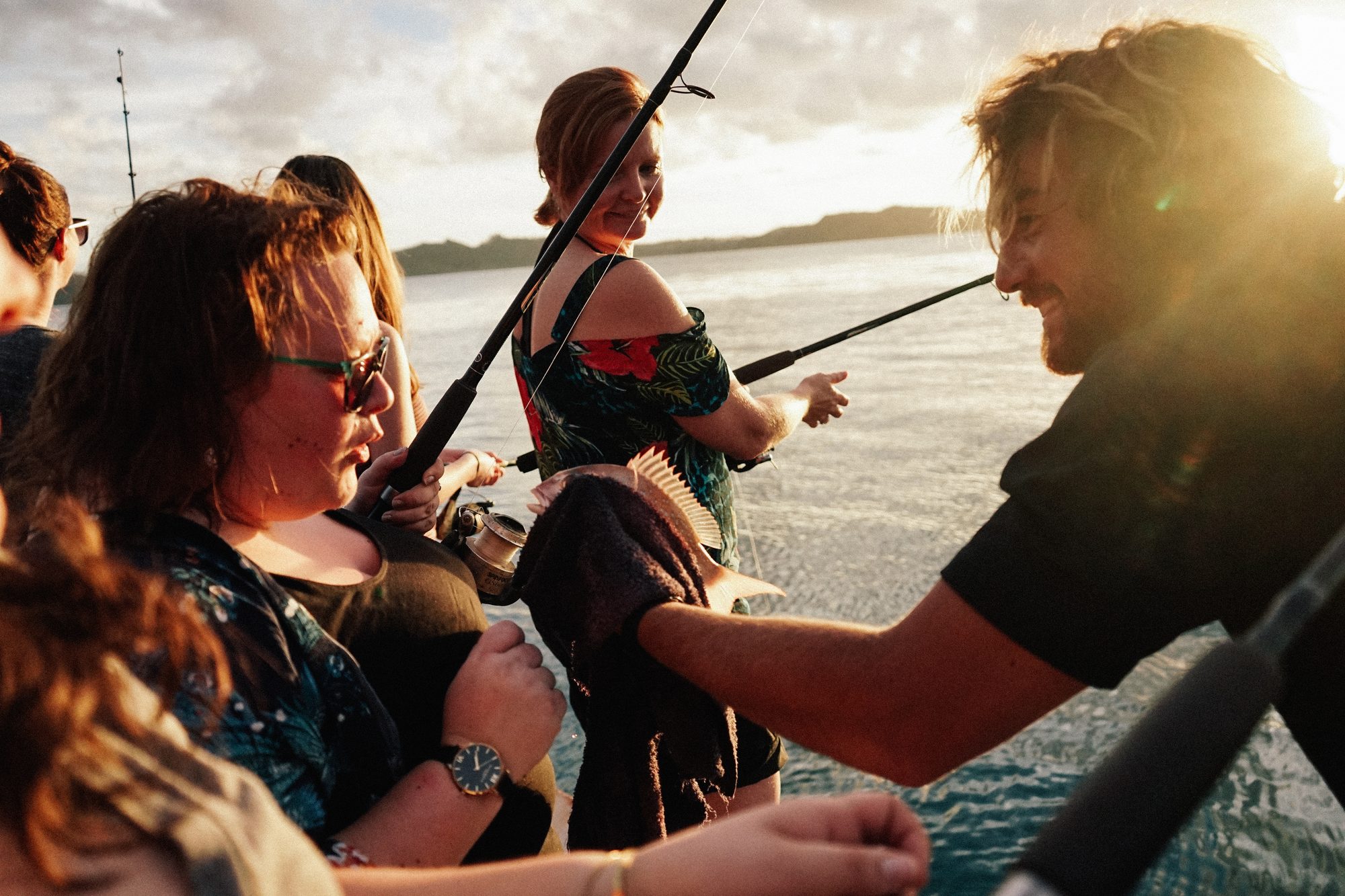 Dusk fishing for snapper from The Rock in the Bay of Islands