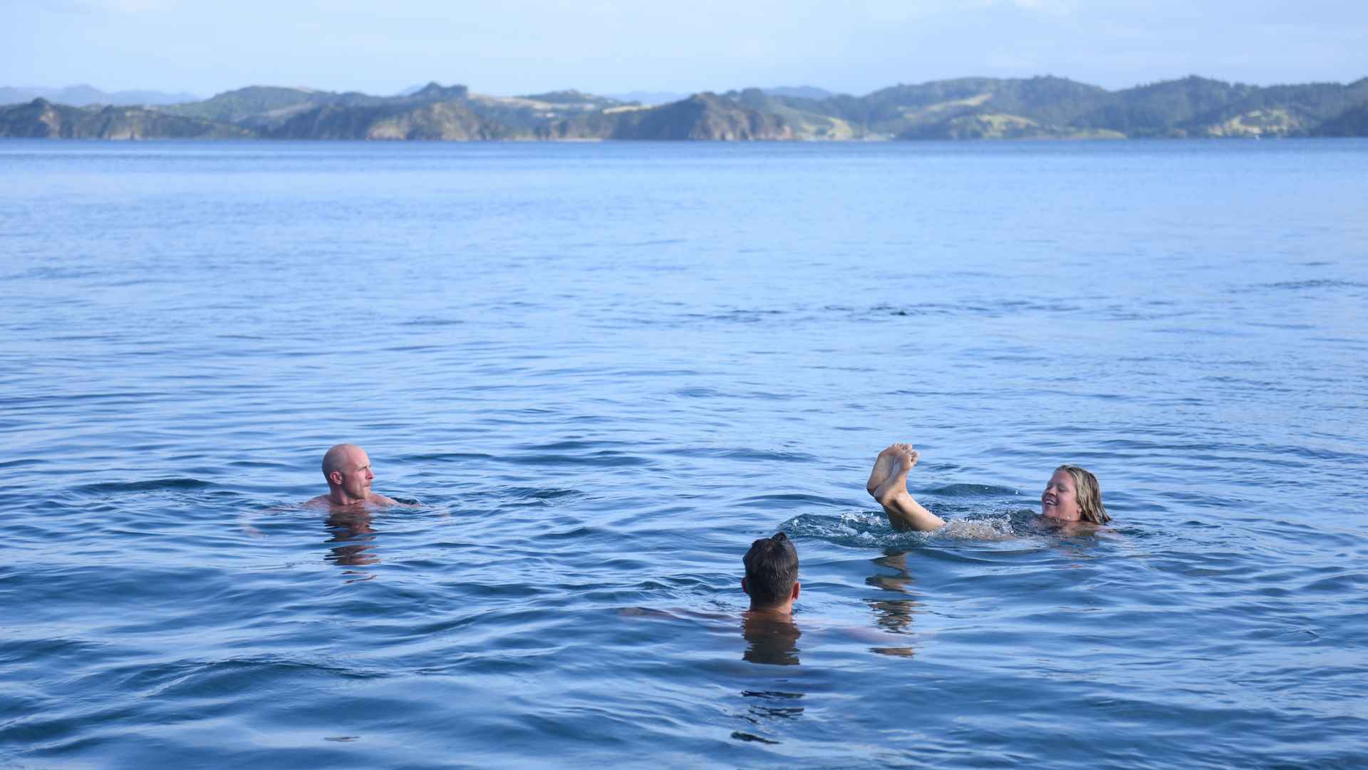 enjoying a swim in the bay of islands
