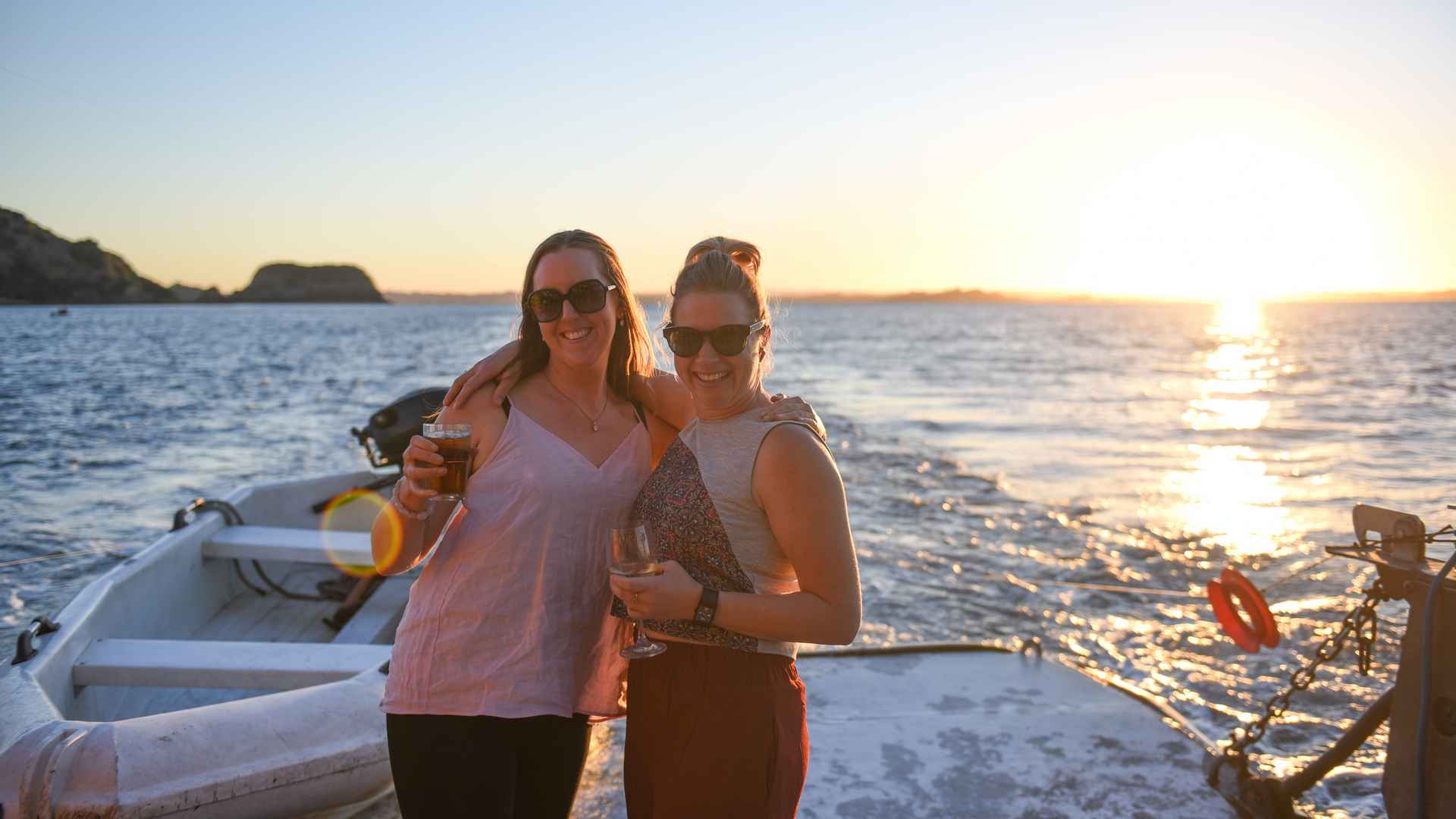 sunset photo from back of Rocktheboat Bay of Islands