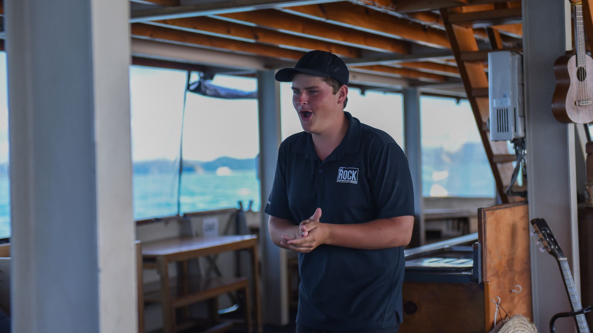 Jake kicking off the fun activities on board rock the boat -New Zealand