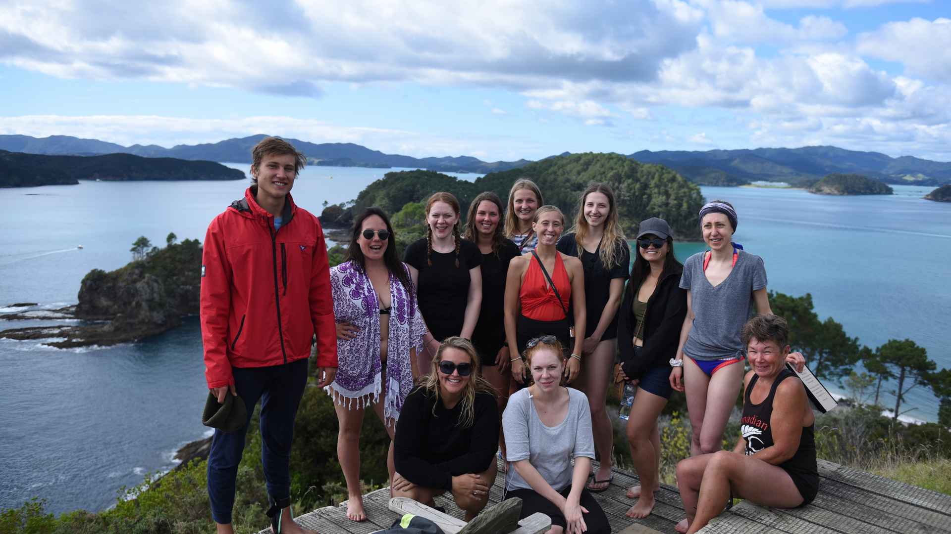 The Rock passengers posing for the camera at Roberton Island NZ