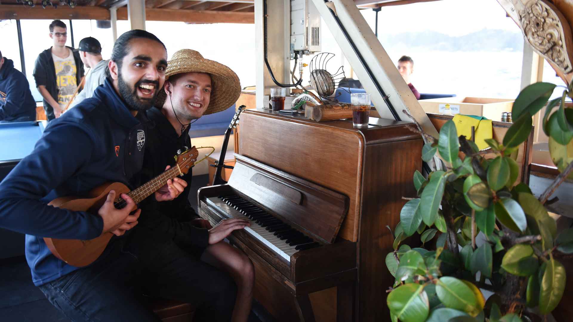 playing the piano at the rock bay islands