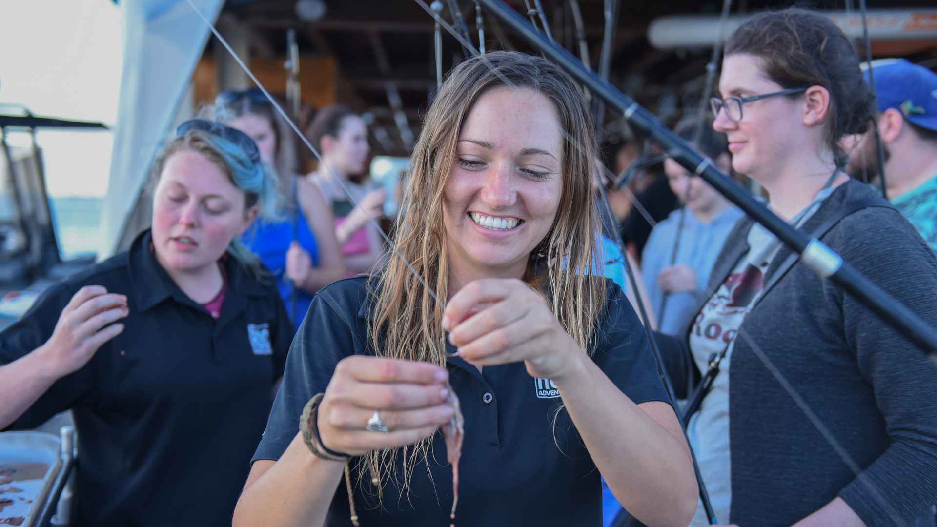 teaching the Rock guests on how to put a bait properly 